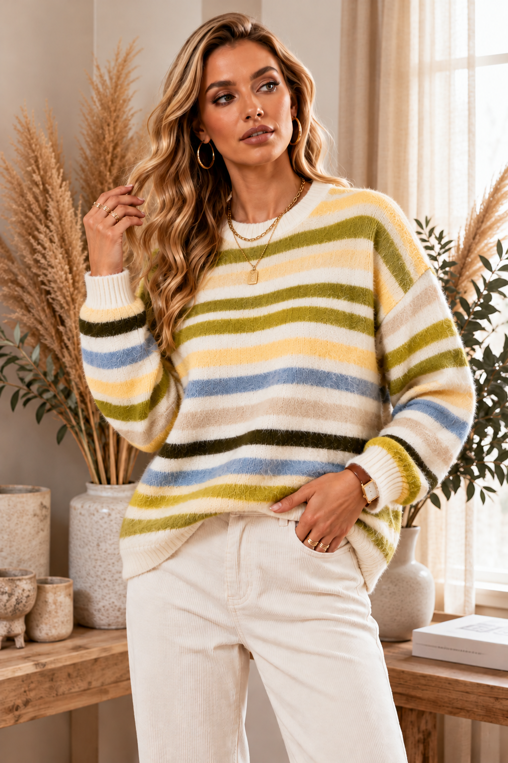 Kuscheliger Streifen-Strickpullover mit Wollanteil – Multicolor