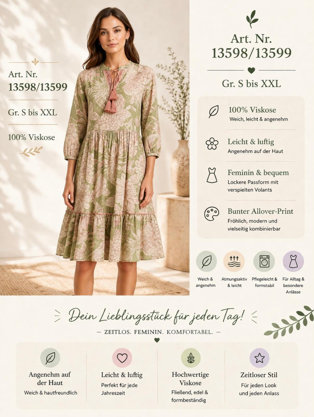 Art. Nr. 13598/13599 – Viskose Kleid mit Allover-Print