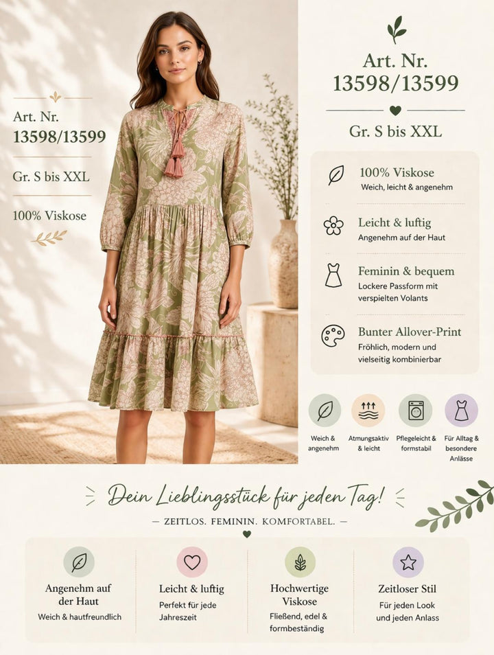 Art. Nr. 13598/13599 – Viskose Kleid mit Allover-Print