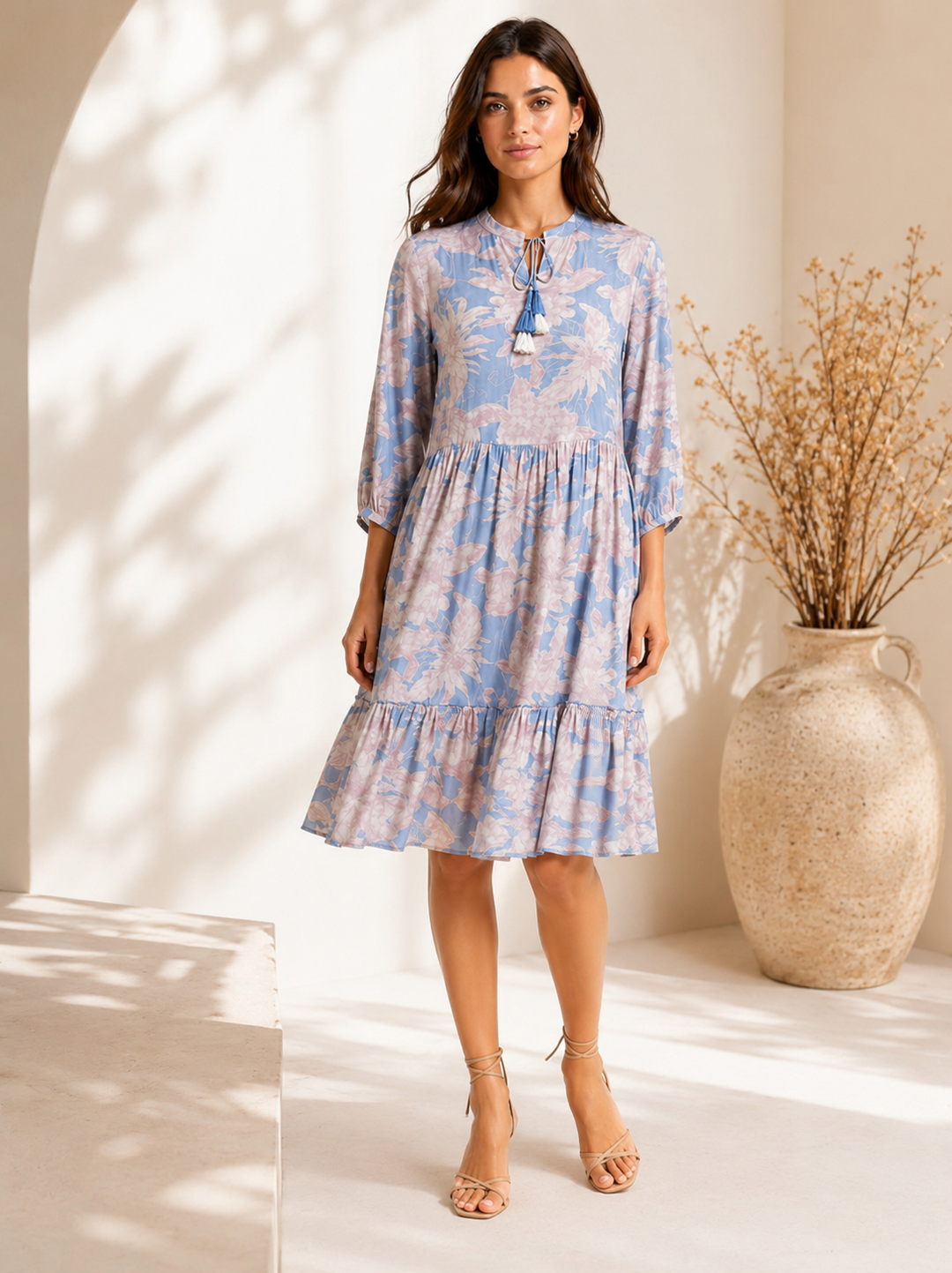 Art. Nr. 13599 – Viskose Kleid mit Allover-Print in Blau
