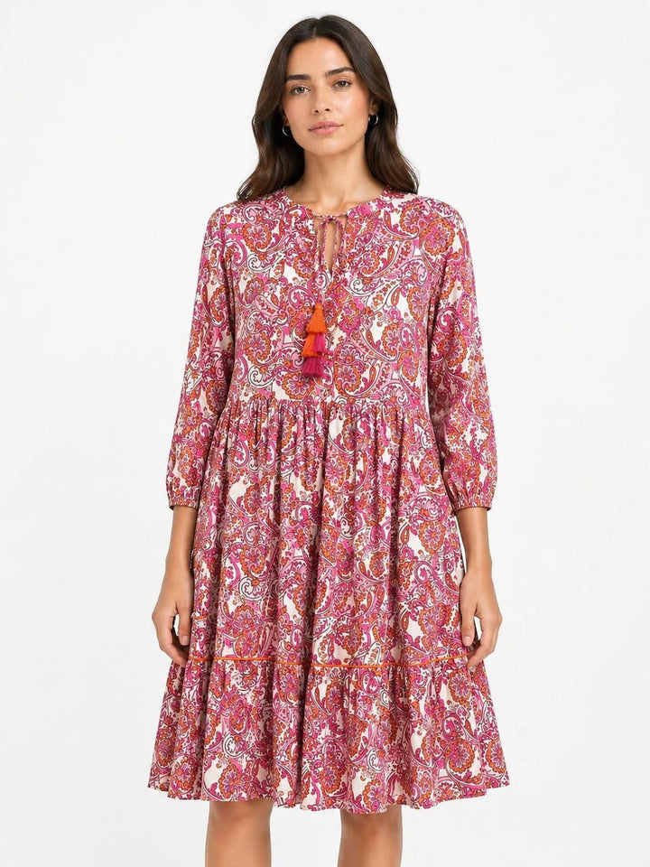 Paisley Viscose Dress - Pink