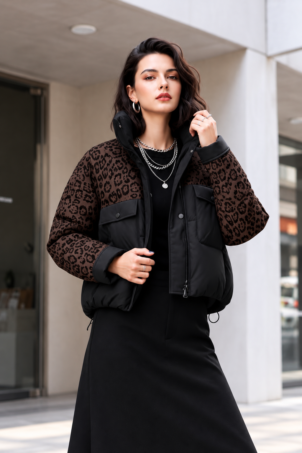 Leo-Steppjacke mit Stehkragen – Kurzjacke