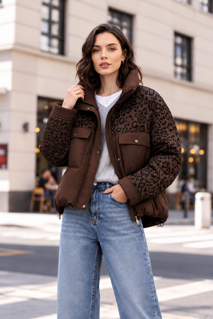 Leo-Steppjacke mit Stehkragen – Kurzjacke