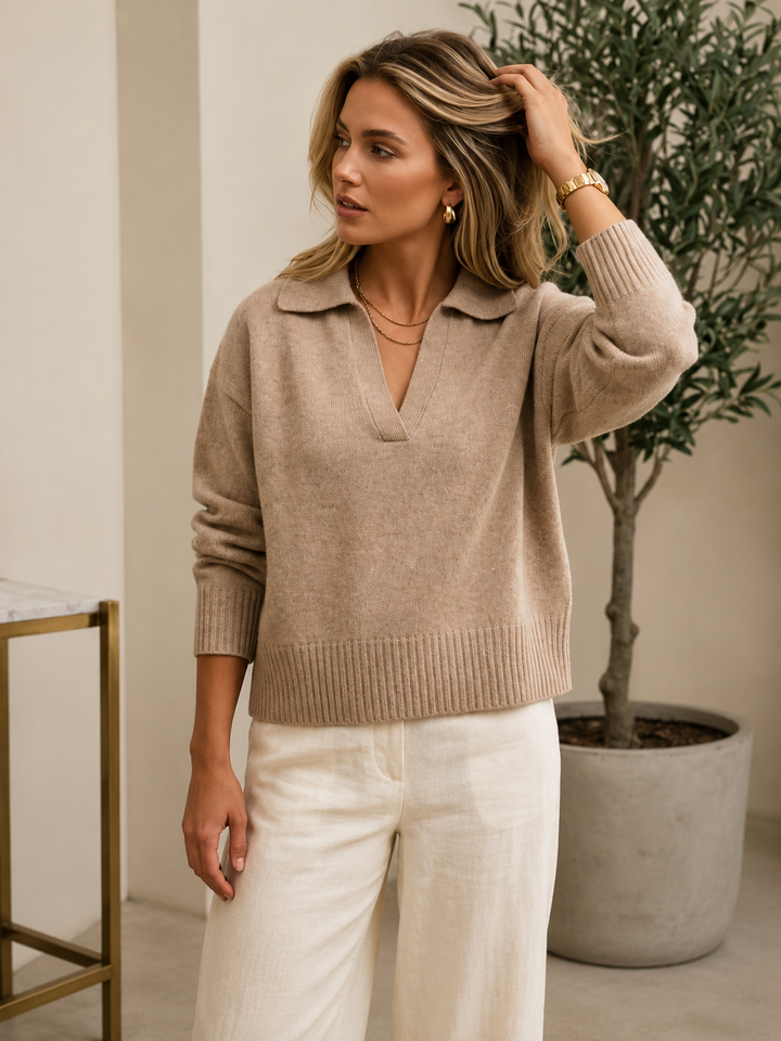 Milano Luxe Polo Knit – Camel