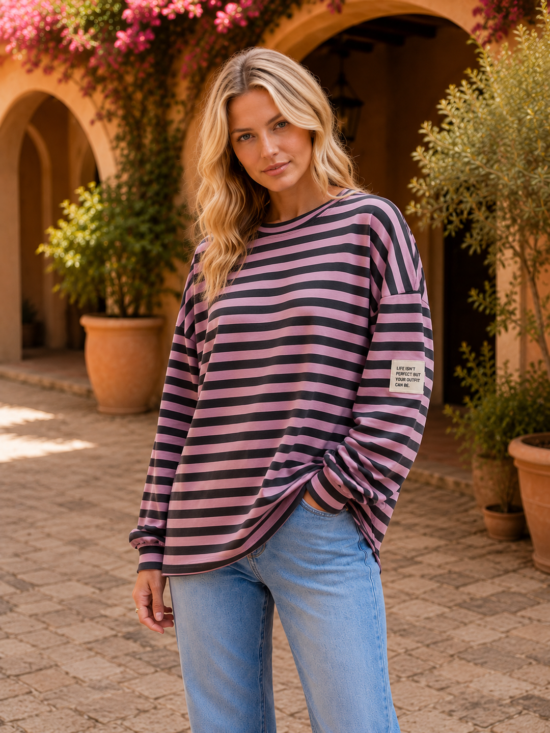 Gestreiftes Oversize Sweatshirt – Navy/Bordeaux