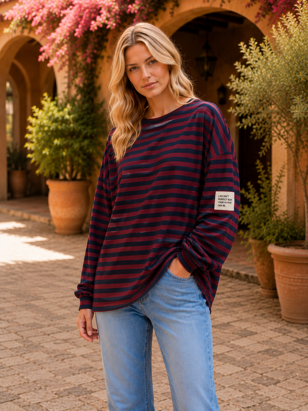 Gestreiftes Oversize Sweatshirt – Rost/Olive