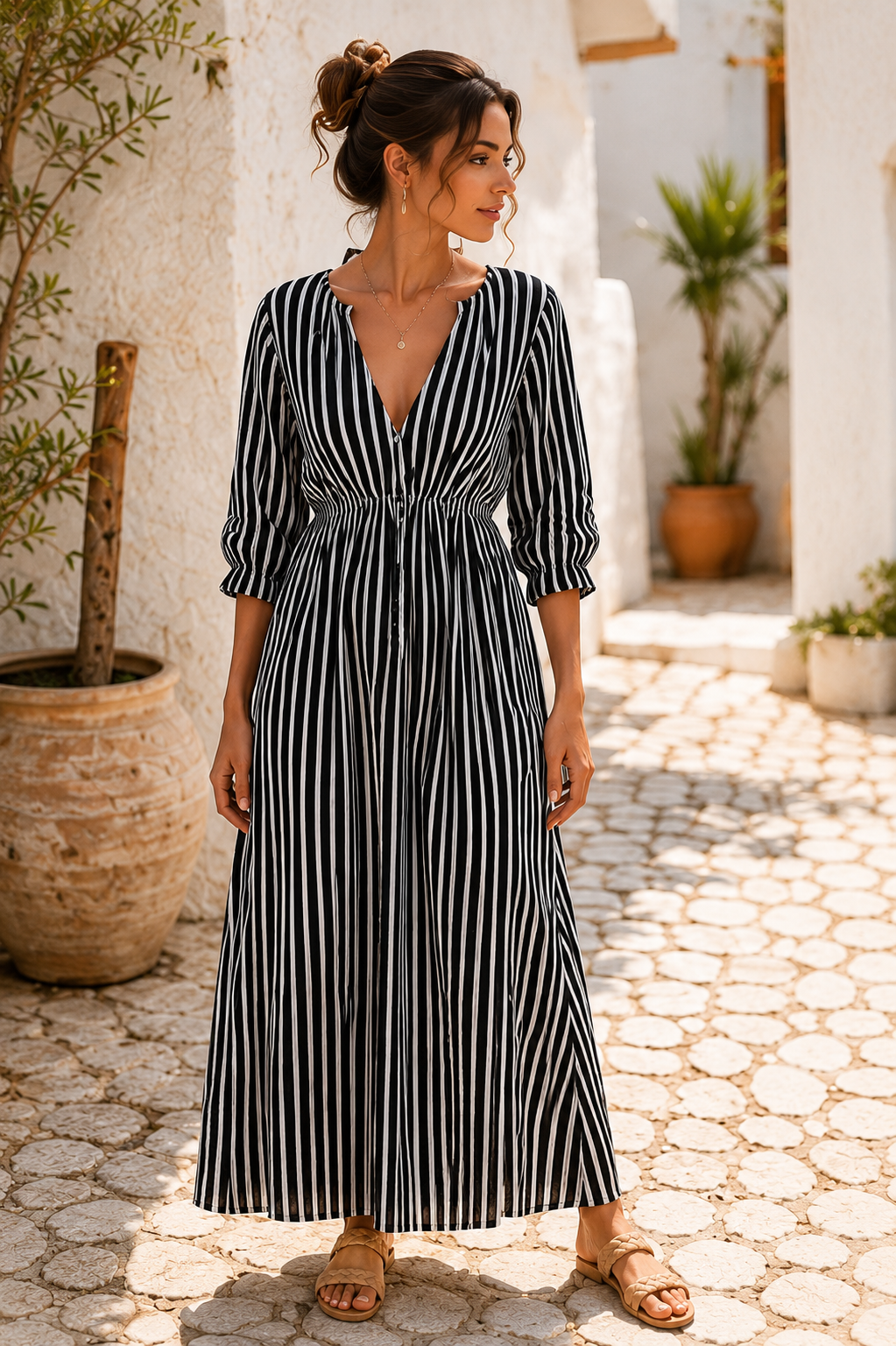 Blue V-Neck Maxi Dress