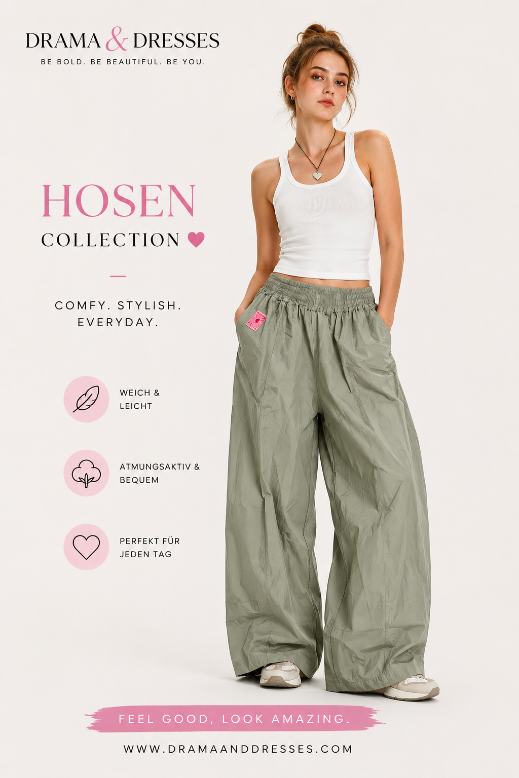 Palazzo Hose Olive Salbeigrün – Drama &amp; Dresses