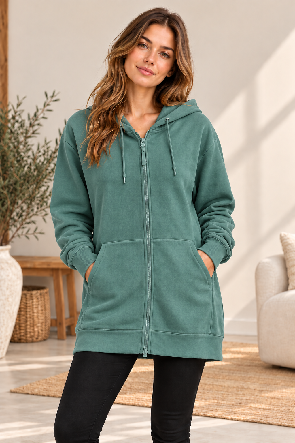 Long Zip-Hoodie mit Kapuze – Relaxed Fit