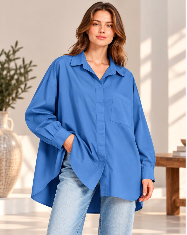 Oversize Popeline-Bluse aus 100 % Baumwolle