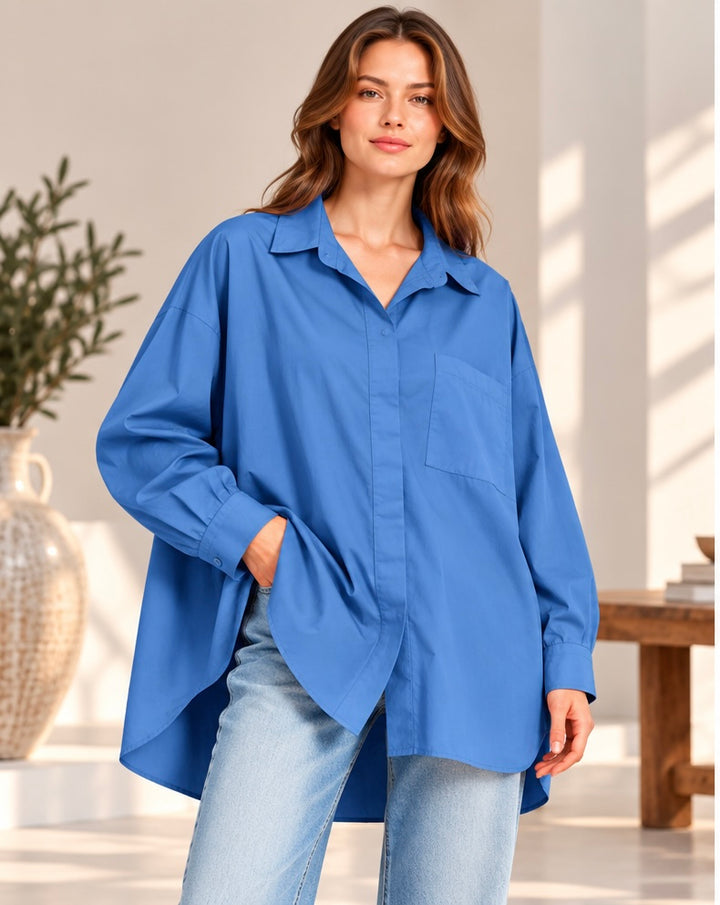 Oversize Popeline-Bluse aus 100 % Baumwolle