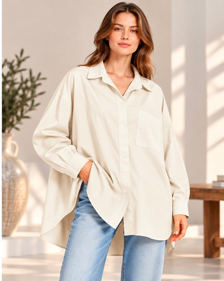 Oversize Popeline-Bluse aus 100 % Baumwolle