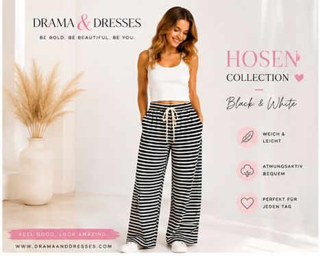 Gestreifte Palazzo Hose – Schwarz/Beige