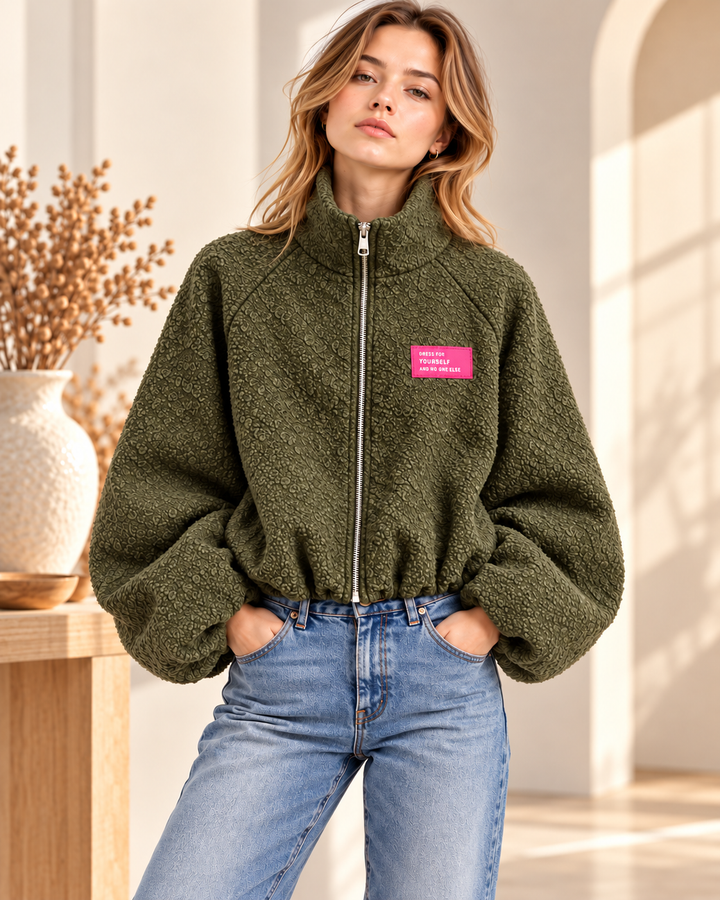 Oversize Bouclé Jacke mit Ballonärmeln &amp; Stehkragen
