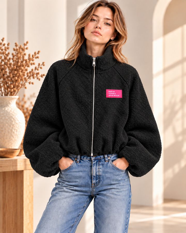 Oversize Bouclé Jacke mit Ballonärmeln &amp; Stehkragen