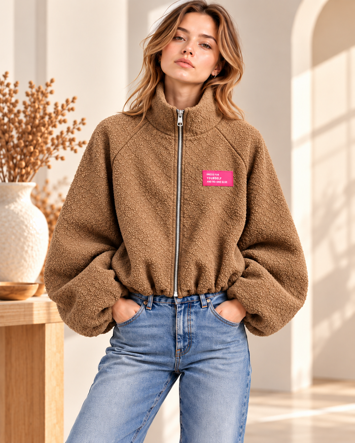 Oversize Bouclé Jacke mit Ballonärmeln &amp; Stehkragen