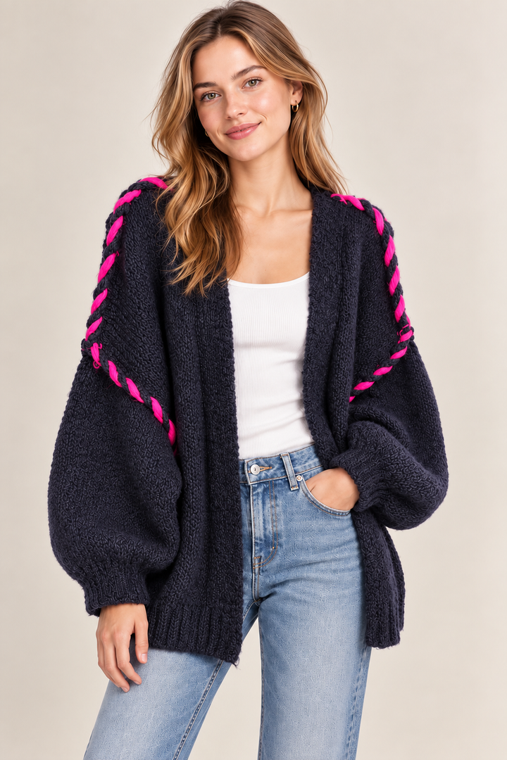Malia Oversize Strickcardigan Damen mit Kontrastdetails