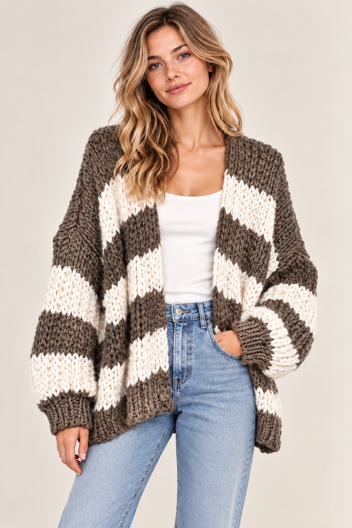 Damen Oversize Grobstrick Cardigan gestreift | Cleo