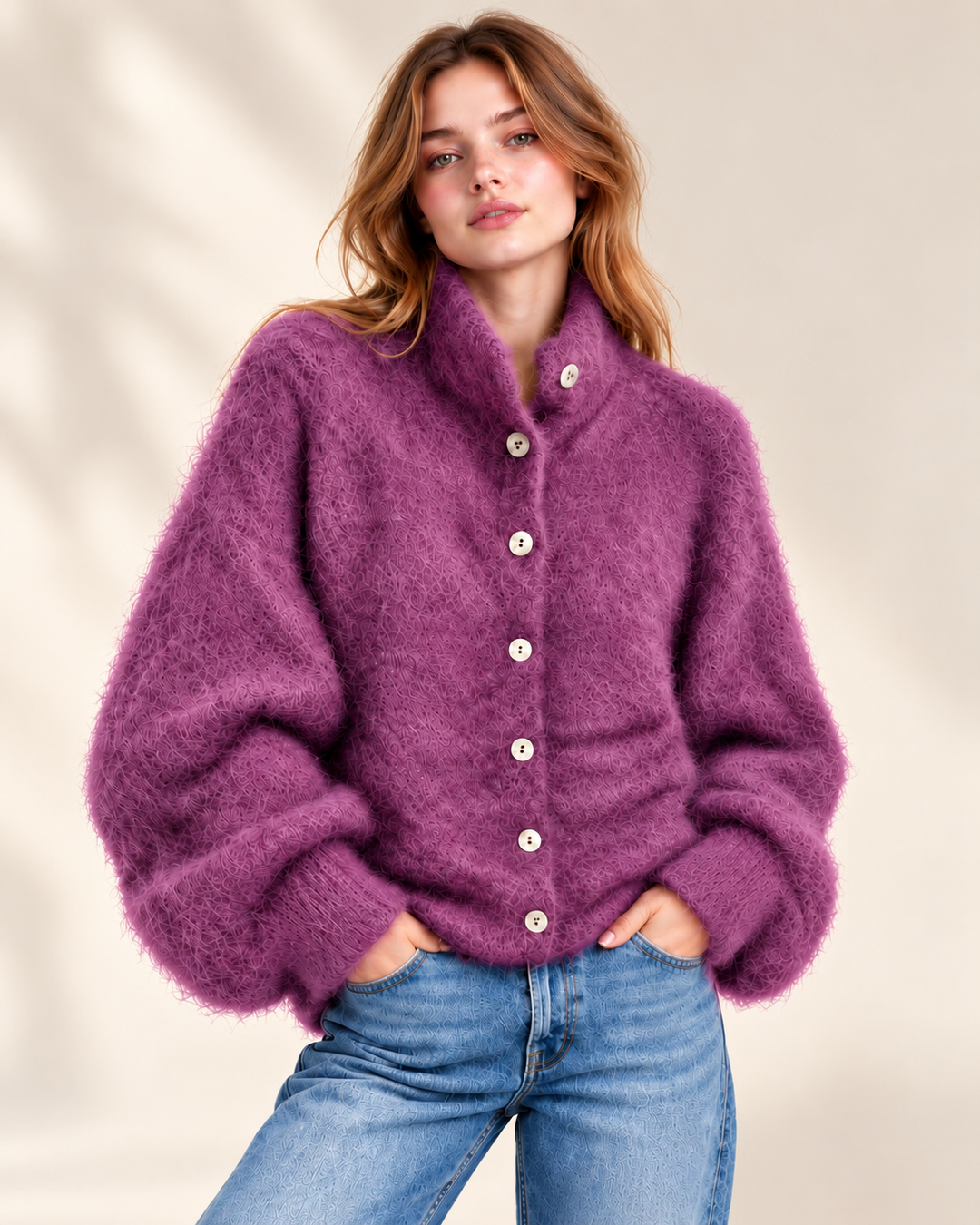 Kid Mohair Oversize Cardigan mit Stehkragen