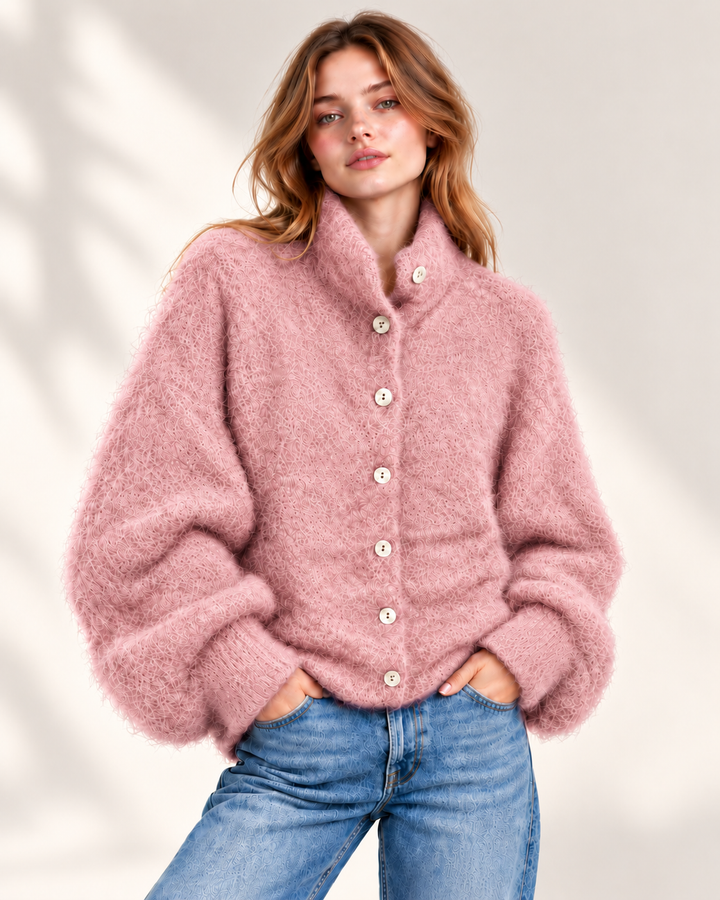 Kid Mohair Oversize Cardigan mit Stehkragen