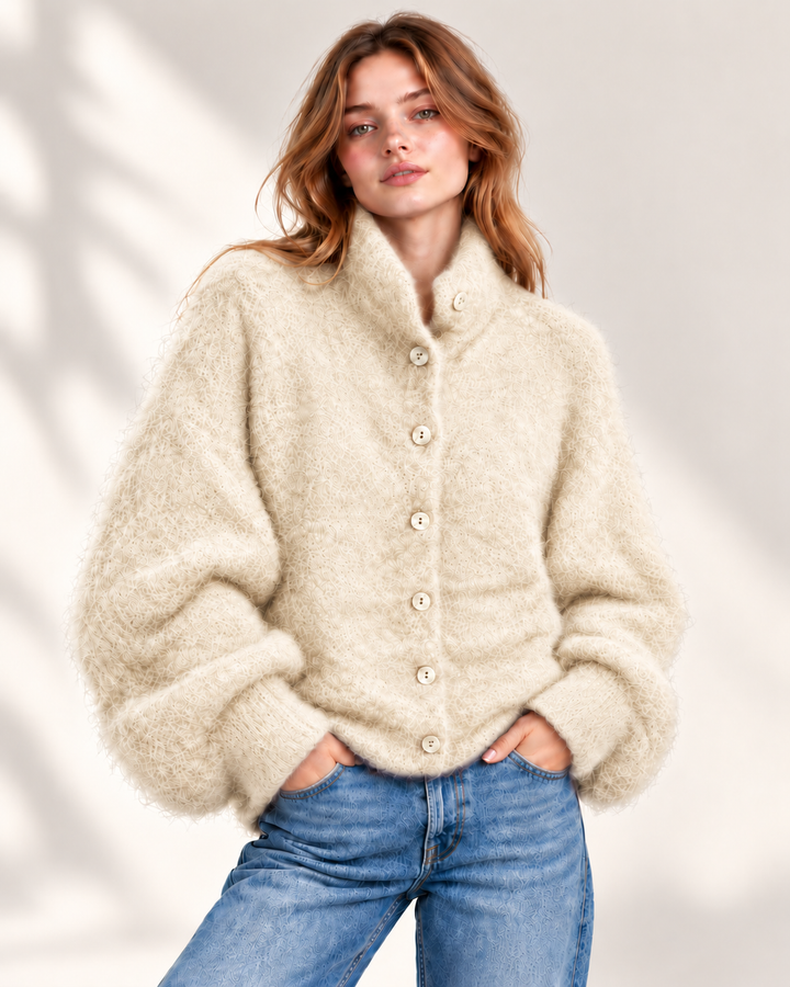 Kid Mohair Oversize Cardigan mit Stehkragen