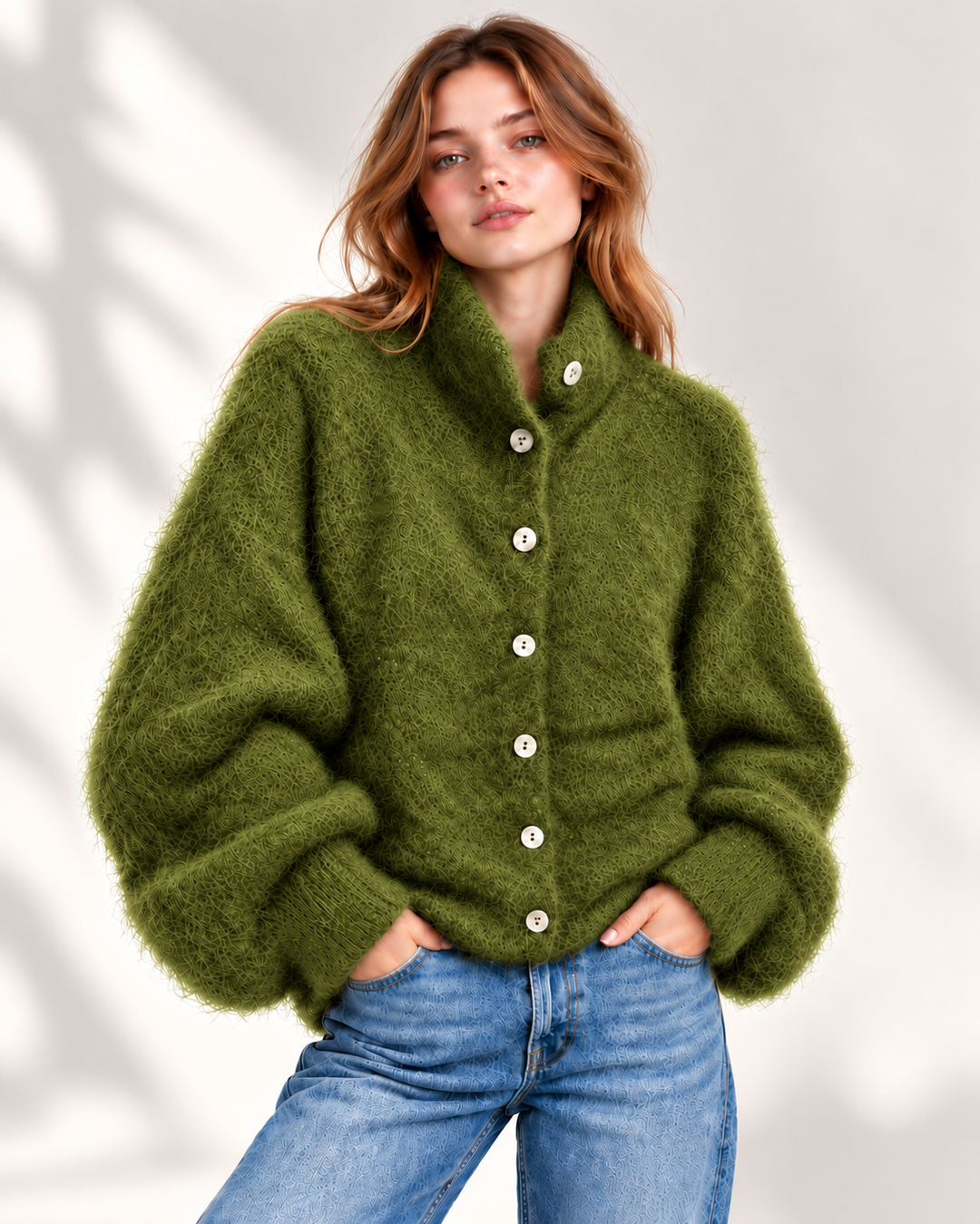 Kid Mohair Oversize Cardigan mit Stehkragen