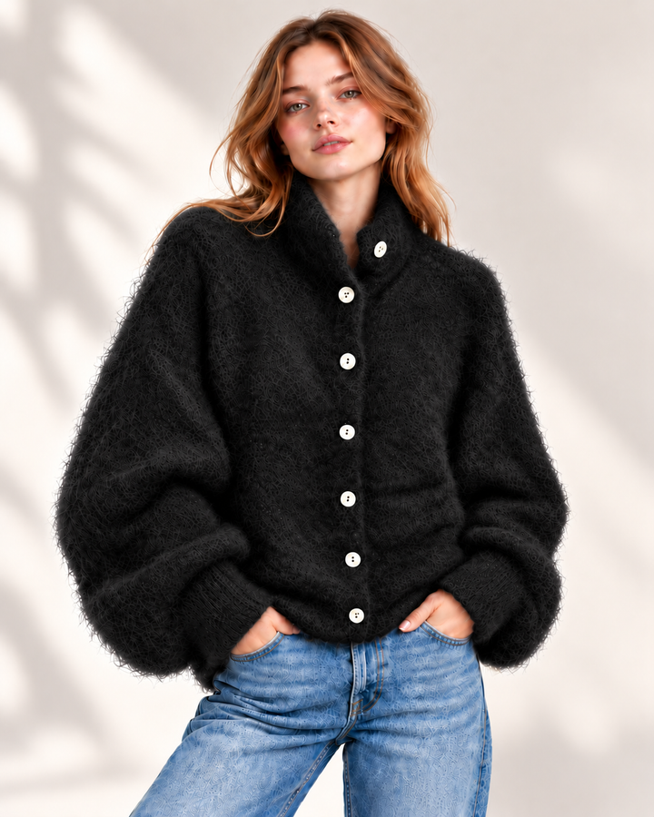 Kid Mohair Oversize Cardigan mit Stehkragen