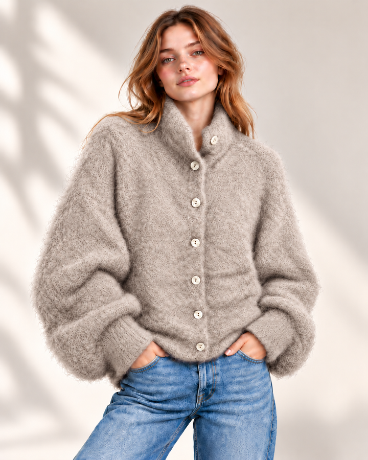 Kid Mohair Oversize Cardigan mit Stehkragen