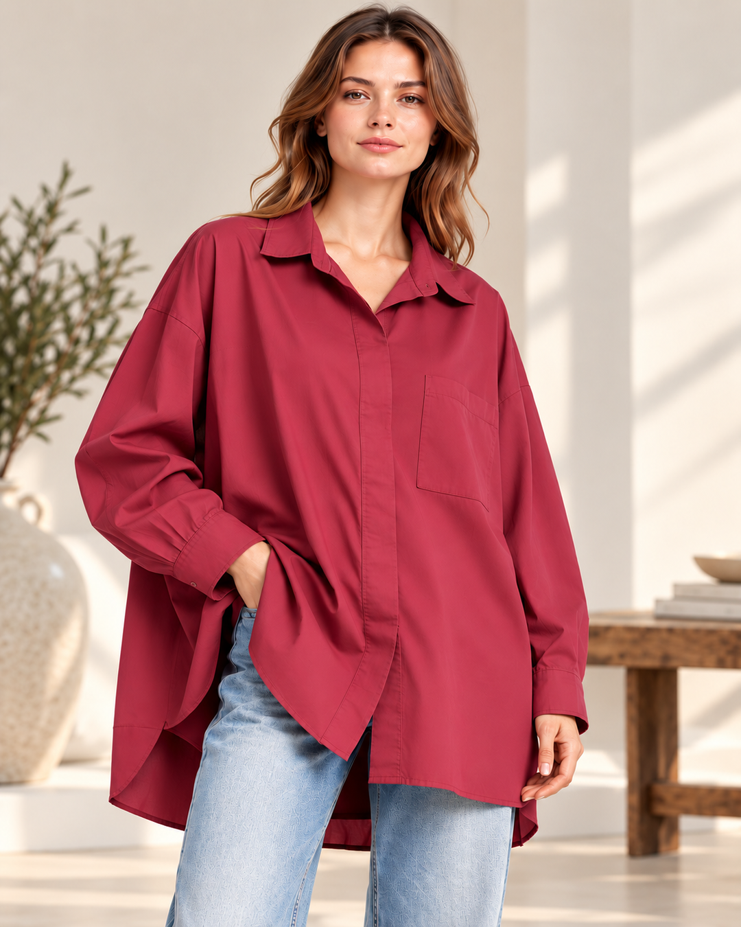 Oversize Popeline-Bluse aus 100 % Baumwolle