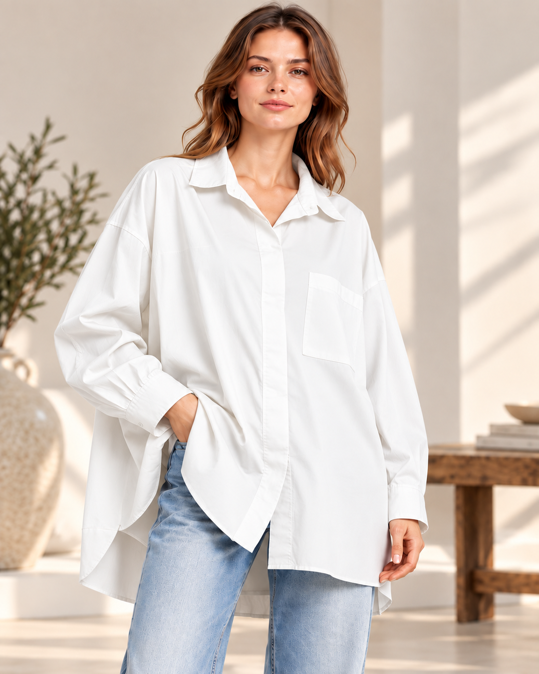 Oversize Popeline-Bluse aus 100 % Baumwolle