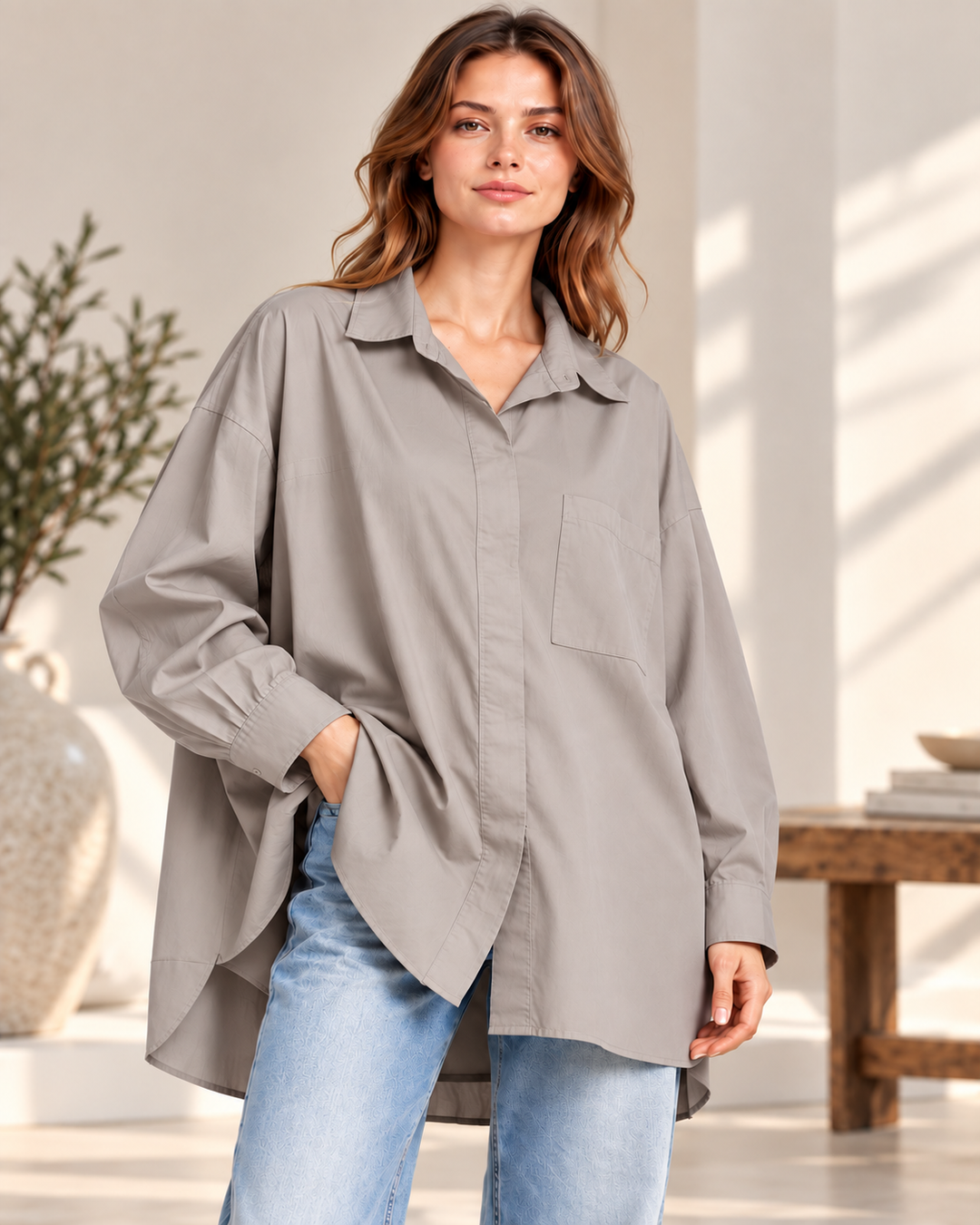 Oversize Popeline-Bluse aus 100 % Baumwolle