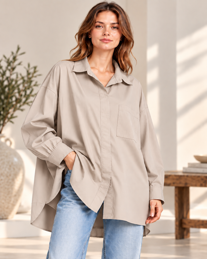 Oversize Popeline-Bluse aus 100 % Baumwolle