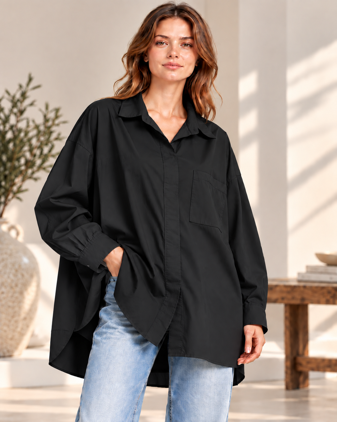 Oversize Popeline-Bluse aus 100 % Baumwolle