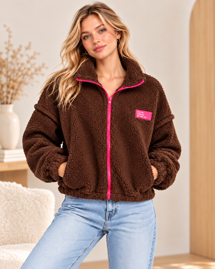 Teddy Jacke mit Kontrast-Reißverschluss