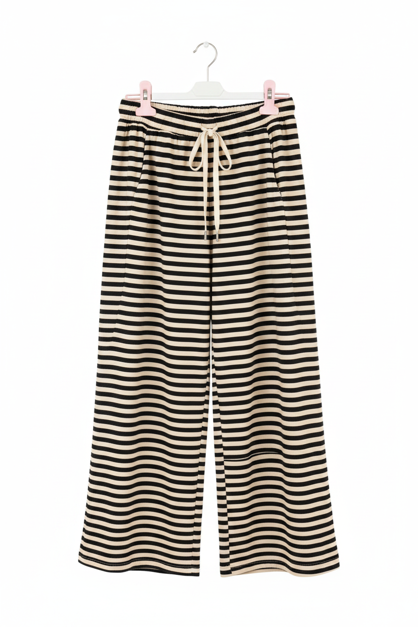 Gestreifte Palazzo Hose – Schwarz/Beige
