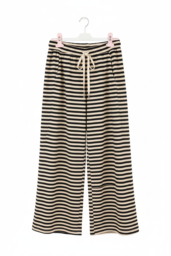 Gestreifte Palazzo Hose – Schwarz/Beige
