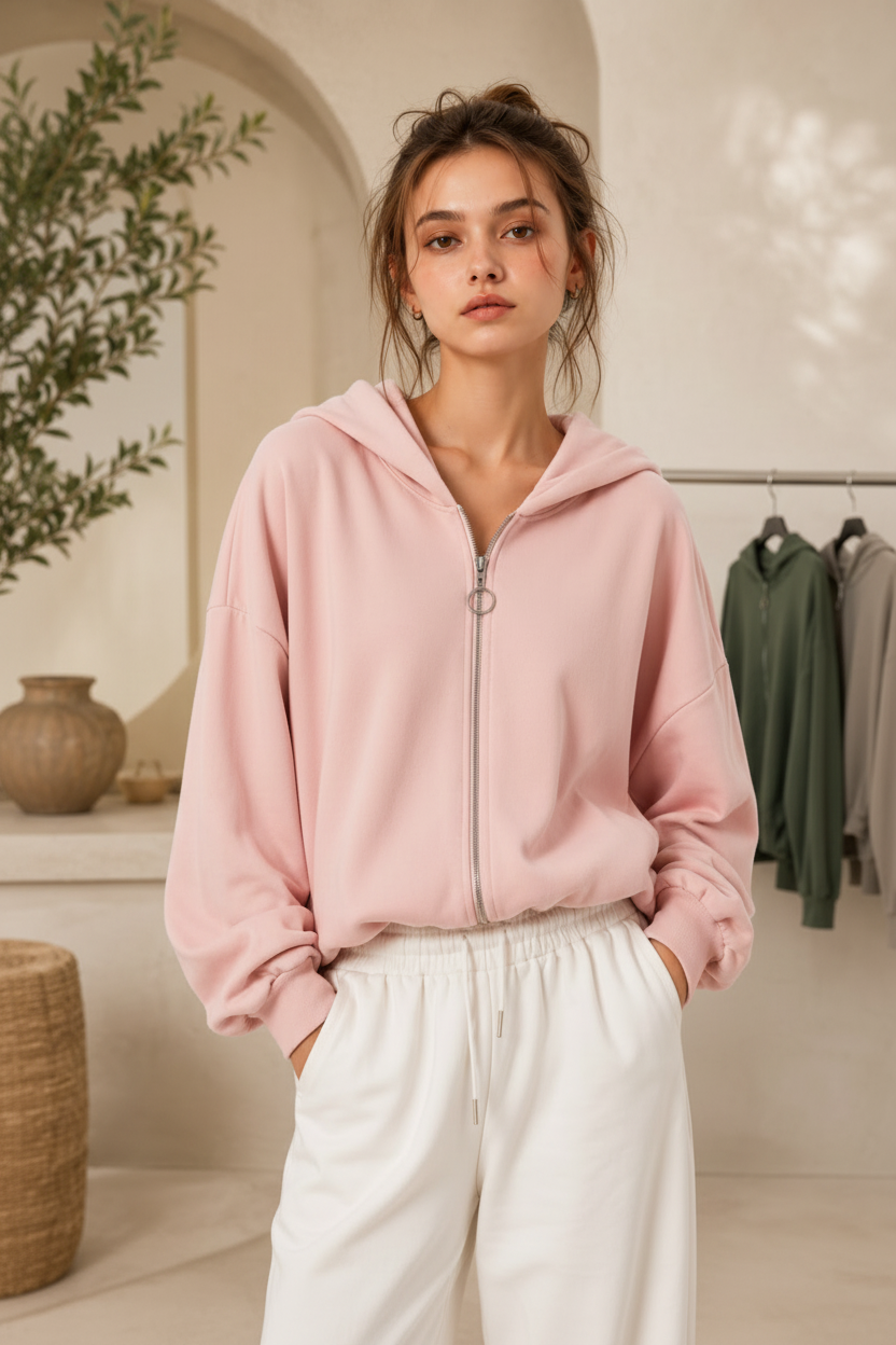 Éloise Zip Hoodie – Pink