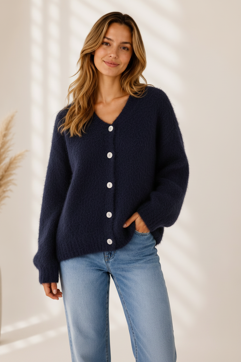 Fluffy Mohair Cardigan – Navy