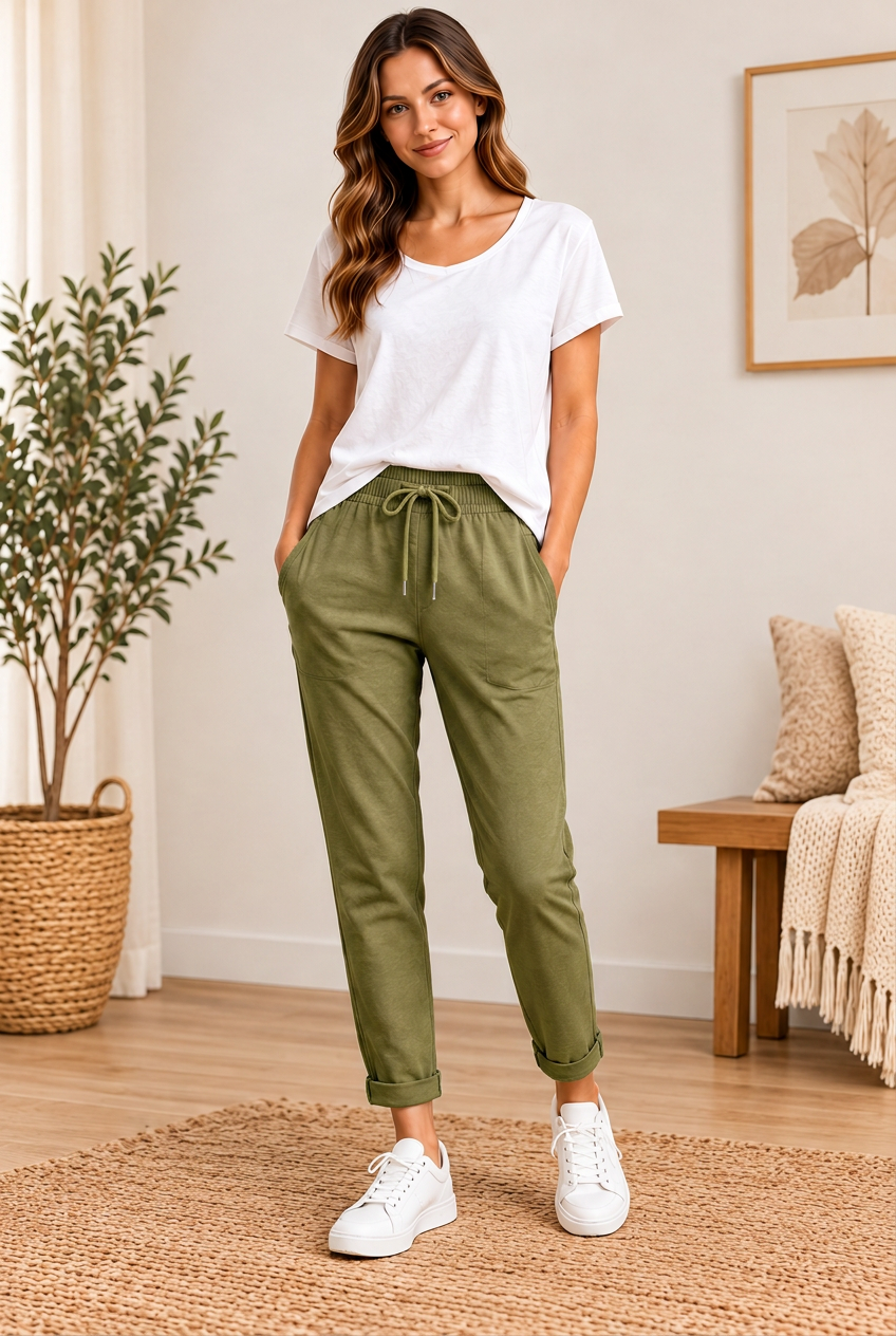 Damen Baumwollhose Elina in Oliv