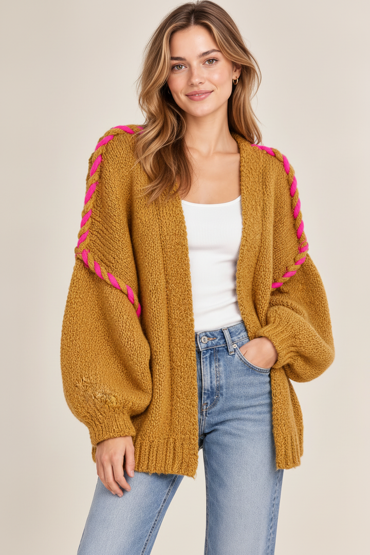 Malia Oversize Strickcardigan Damen mit Kontrastdetails
