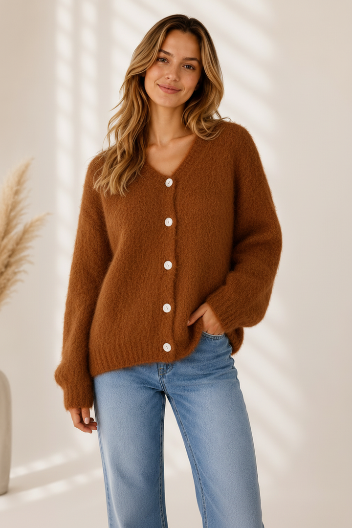 Fluffy Mohair Cardigan – Bronze
