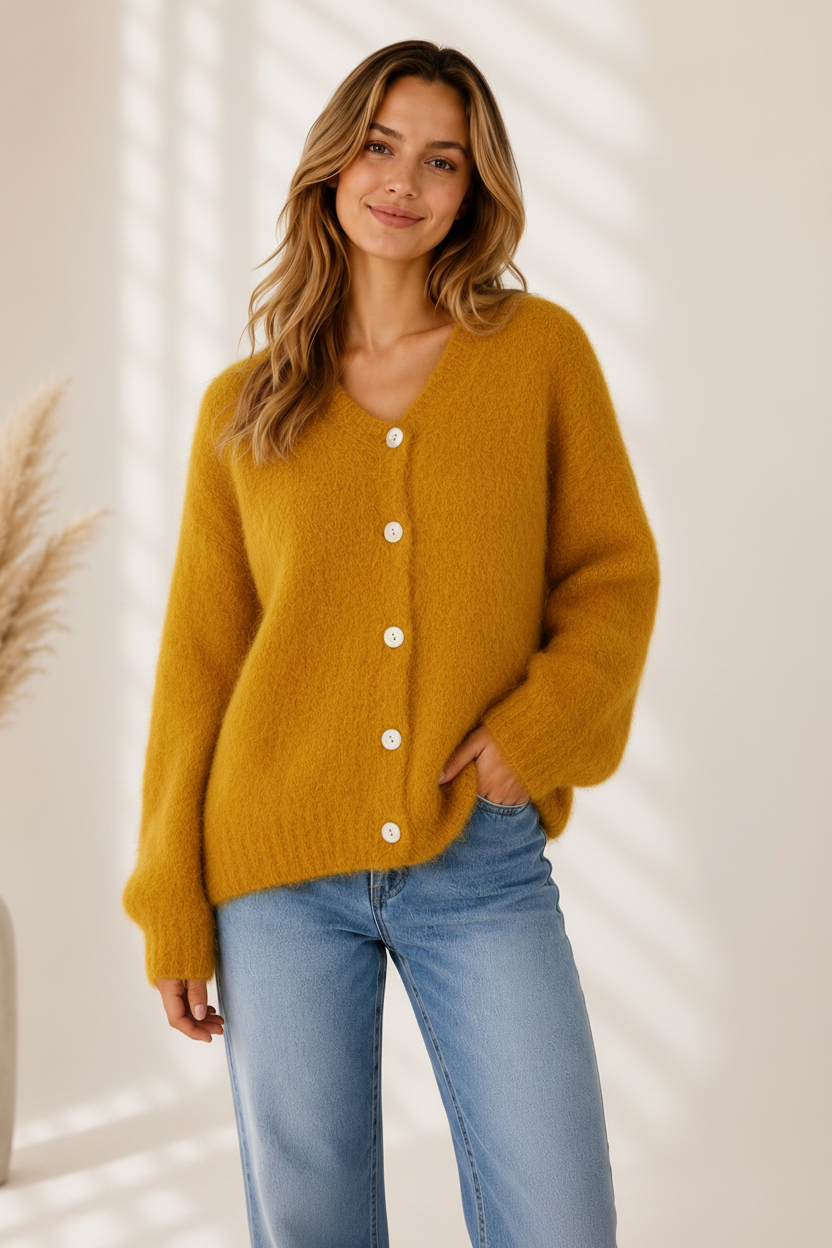 Fluffy Mohair Cardigan – Yellow