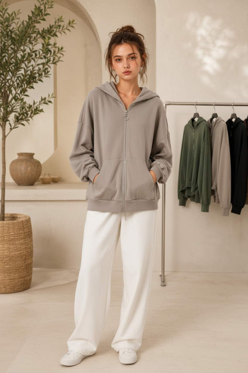 Éloise Zip Hoodie – Grau