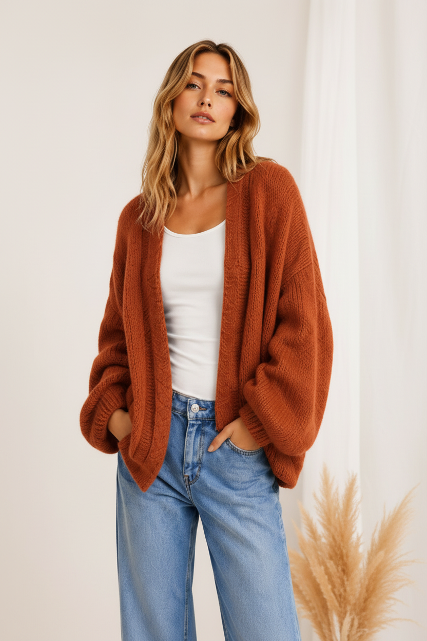 Luna Soft Knit Cardigan – Orange Dunkel