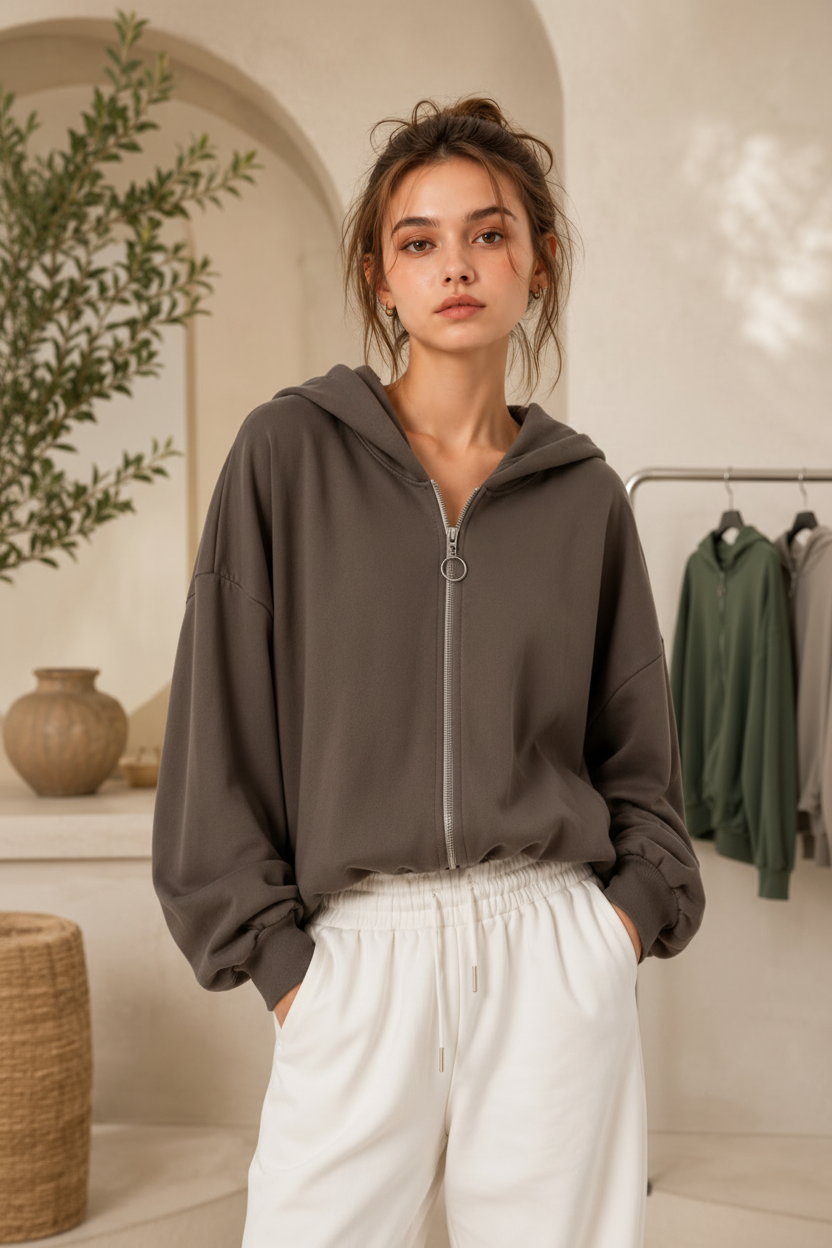 Éloise Zip Hoodie – Mokka