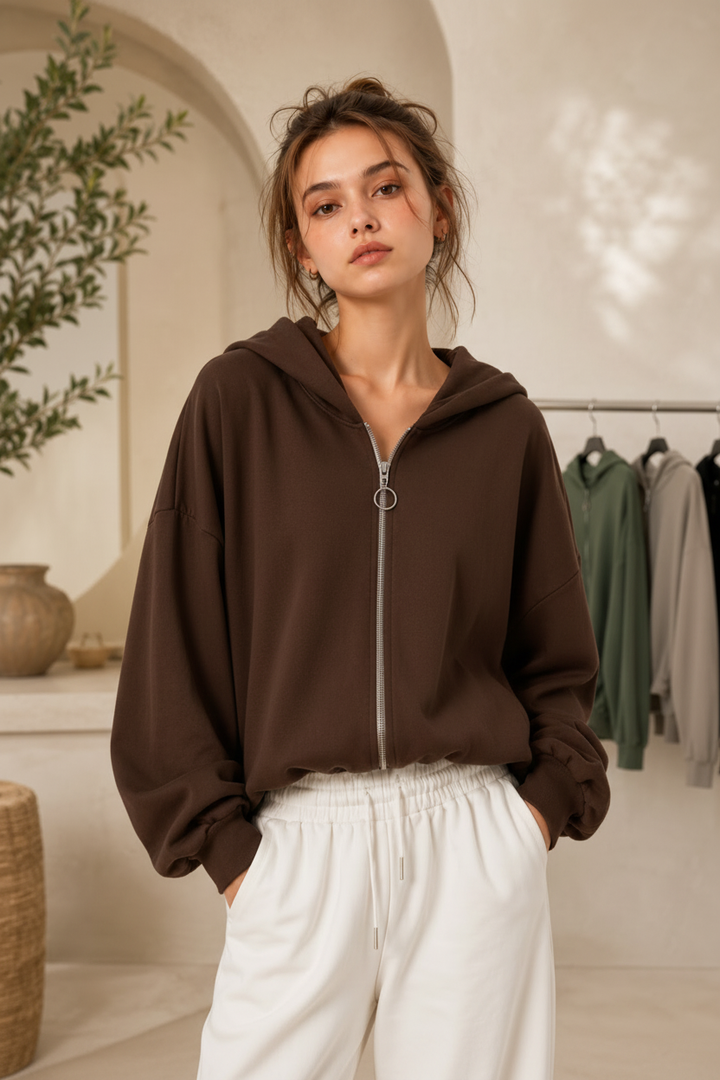 Éloise Zip Hoodie – Schoko