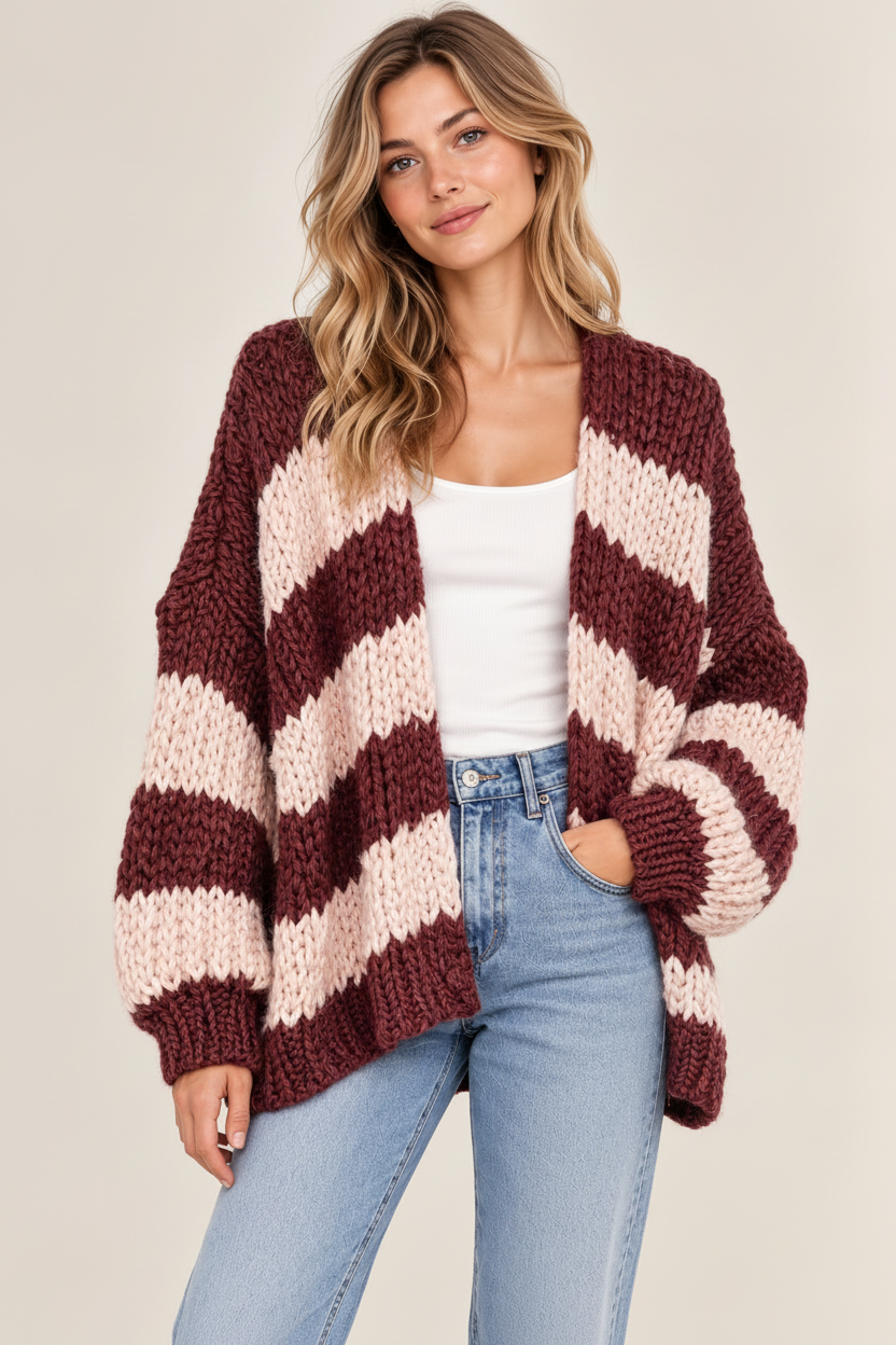 Damen Oversize Grobstrick Cardigan gestreift | Cleo