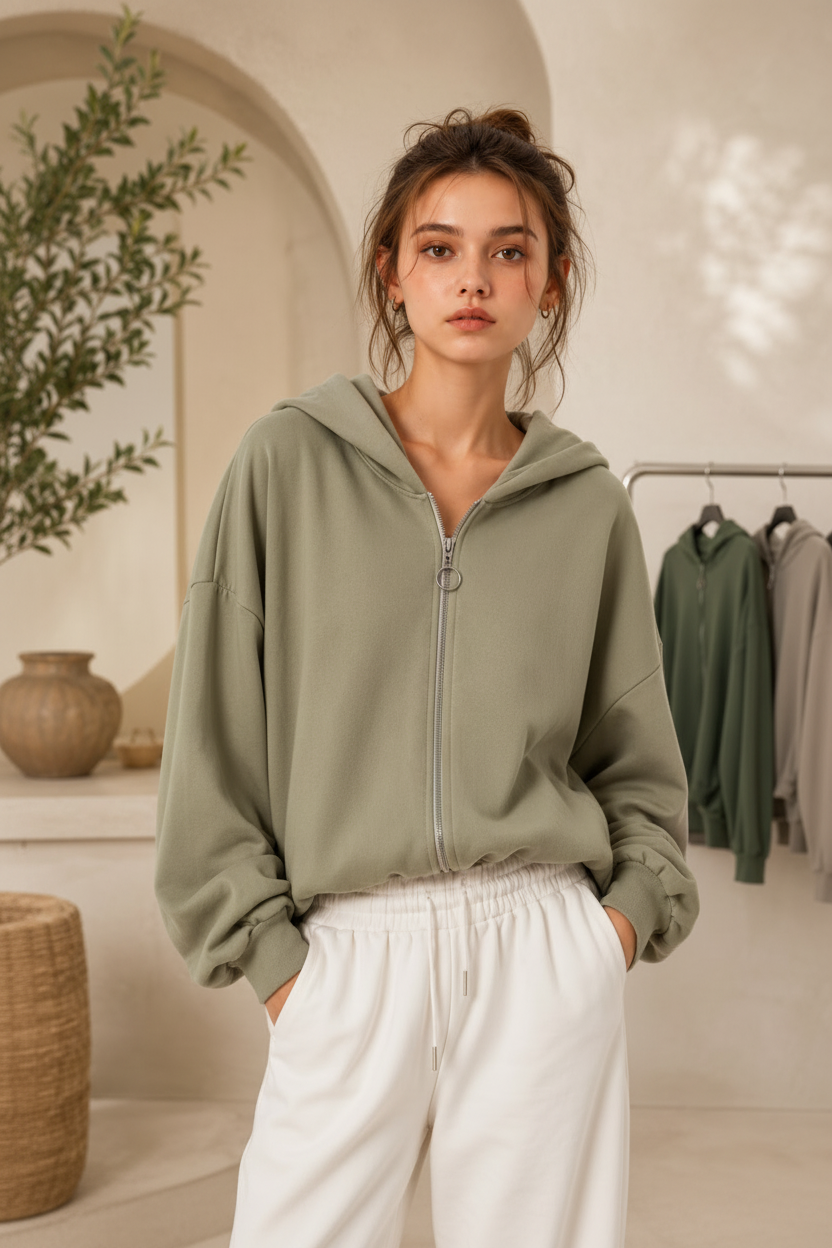 Éloise Zip Hoodie – Salbei