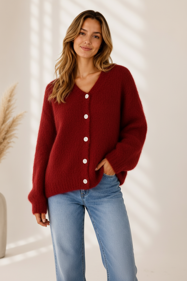 Fluffy Mohair Cardigan – Red