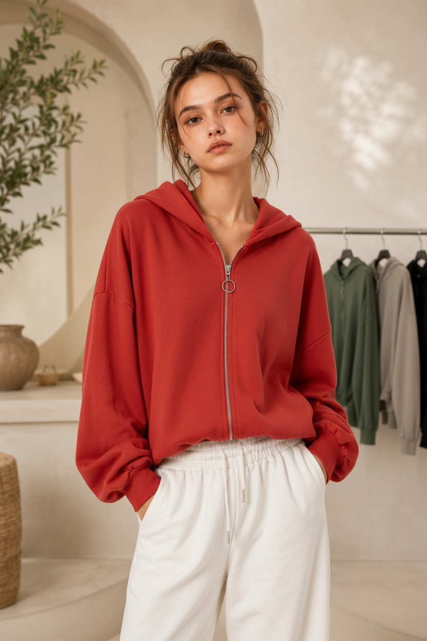 Éloise Zip Hoodie – Rot